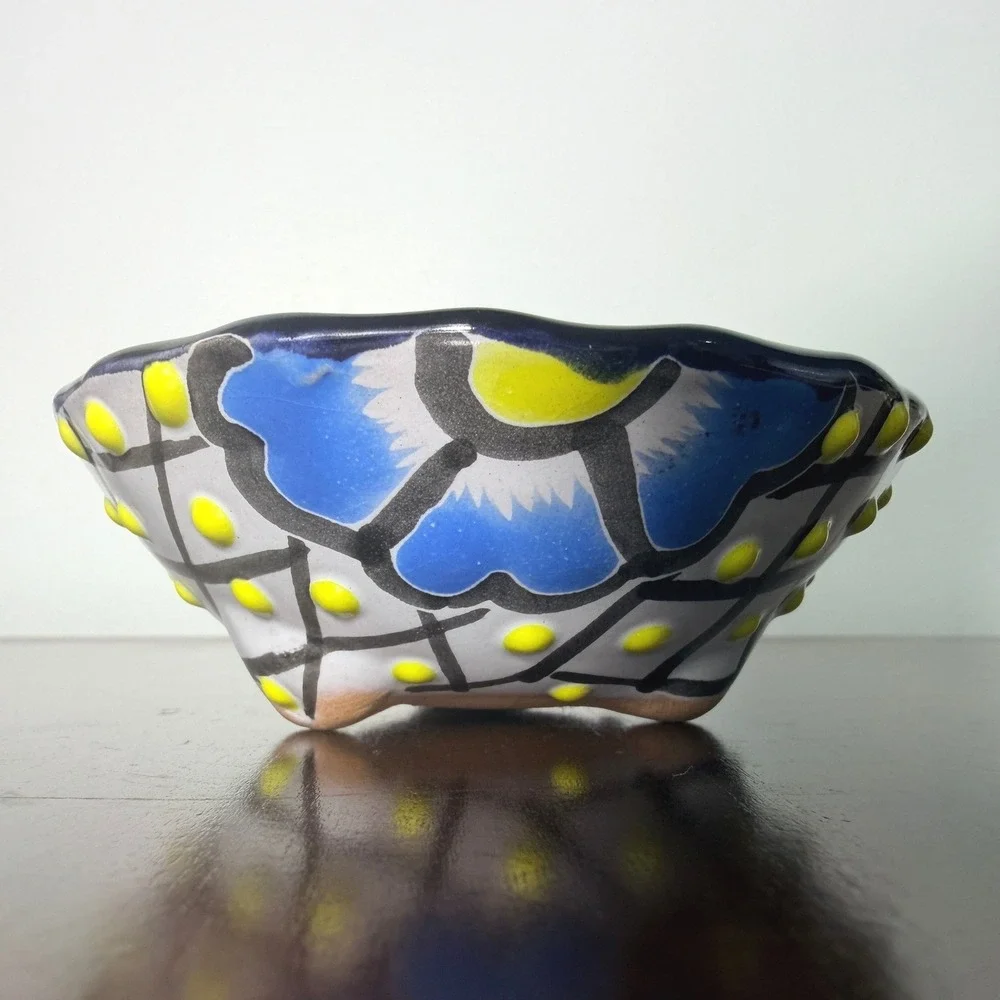 Vintage Hand Painted‎ Ceramic Trinket Dish Floral Boho Decor Small Pottery Dish